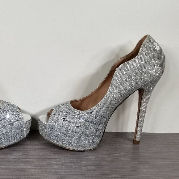 Lauren Lorraine Candy Crystal Peep Toe Pump, Silver, Womens Size 7 M - Picture 9 of 12